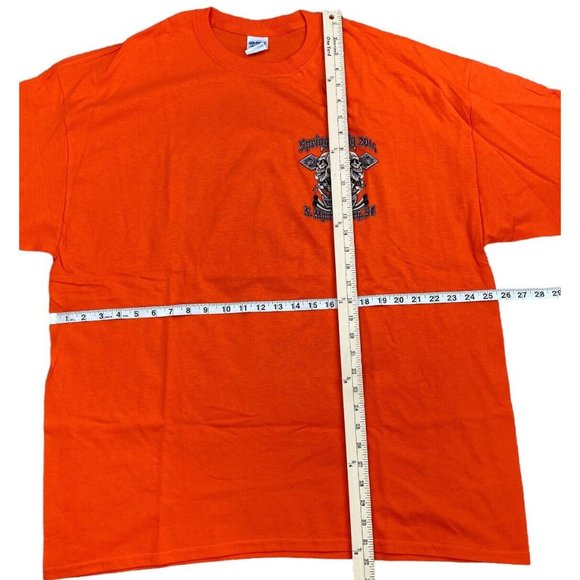 Spring Bike Rally 2014 T-Shirt 2XL N. Myrtle Beach SC Orange Skull Pipes NWOT - Picture 6 of 6